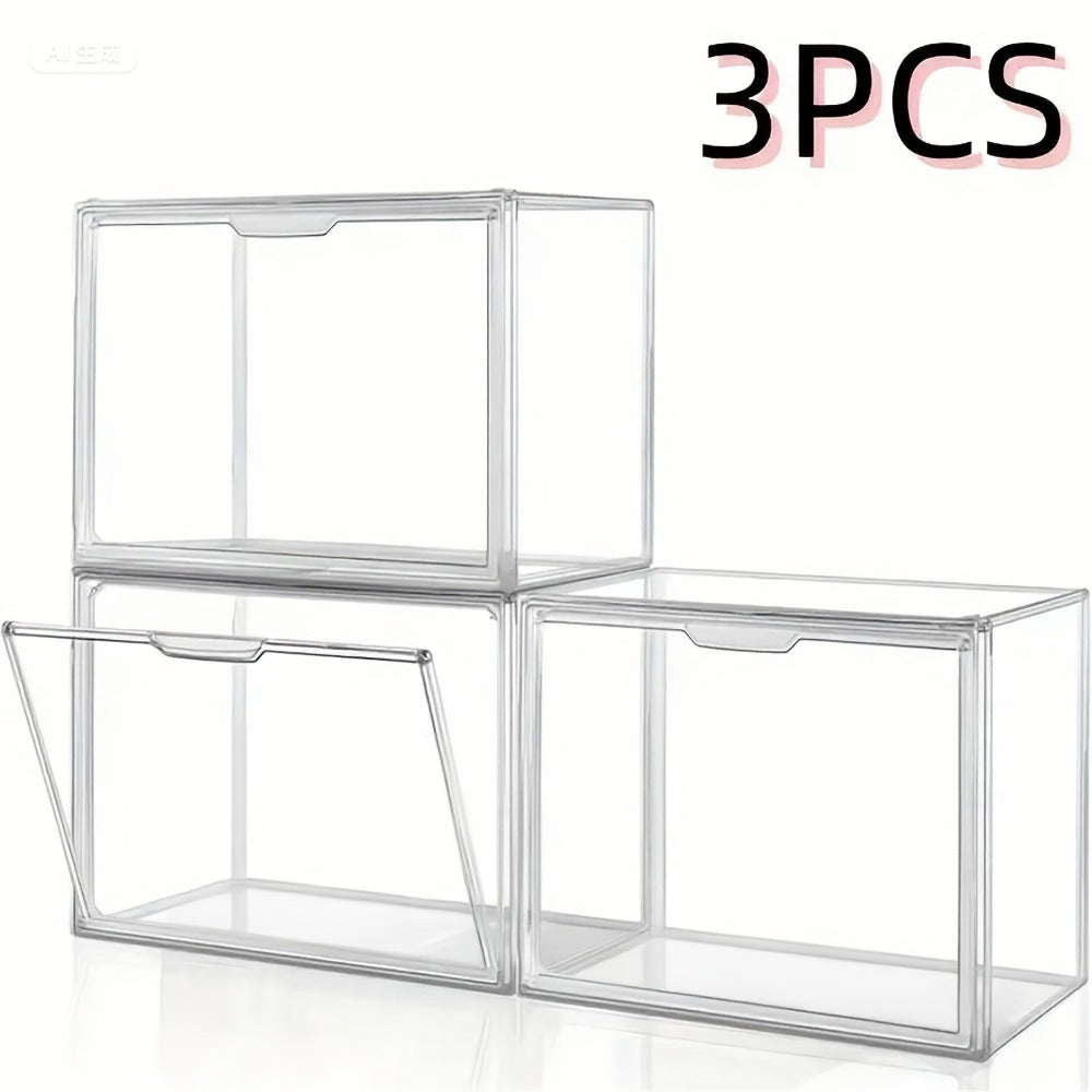 Paquetes múltiples de cajas de almacenamiento acrílicas transparentes grandes con tapa - Organizador apilable a prueba de polvo de alta calidad para juguetes, ropa y decoración del hogar | Contenedor de plástico moderno retro, exhibidor de escritorio mult