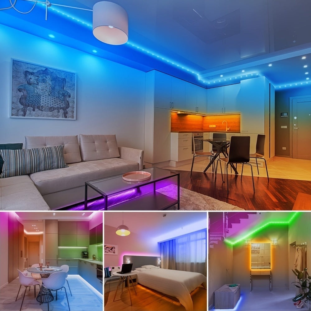 Tiras de luces LED inteligentes para dormitorio, luces LED RGB con control remoto y aplicación, luces decorativas para el hogar que cambian de color para fiestas en la habitación, tira de luces de decoración navideña, regalos de Acción de Gracias, decorac