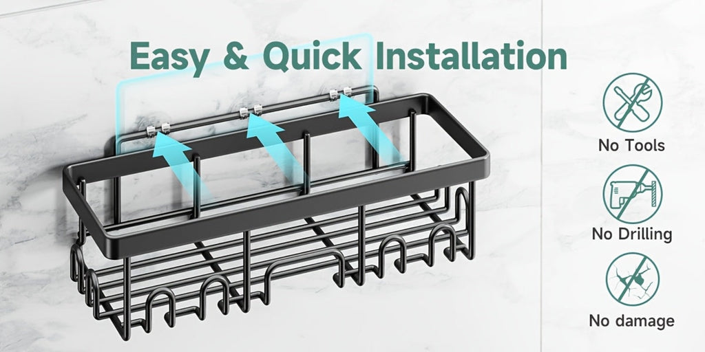 Juego de 6 estantes de ducha de acero inoxidable a prueba de óxido, organizador de baño adhesivo sin taladro, estantes de ducha que ahorran espacio para elementos esenciales de apartamento, baño, almacenamiento de cocina, decoración del hogar rentable, es