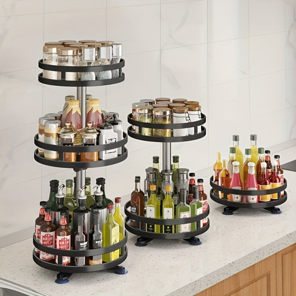 Organizador de Cocina Giratorio 360 Grados - Estante Metálico para Especias con Contenedores de Almacenamiento para Condimentos, Aceites y Vinagre - Opciones de Doble/Triple Capa