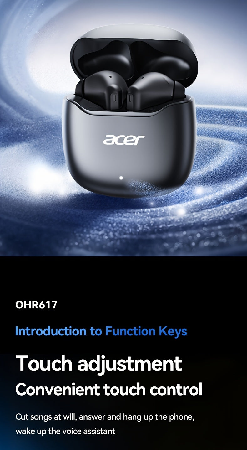 Auriculares Bluetooth | [Producto oficial auténtico de Acer] Auriculares inalámbricos TWS OHR617 con graves profundos, sonido estéreo, batería de