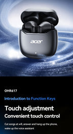 Auriculares Bluetooth | [Producto oficial auténtico de Acer] Auriculares inalámbricos TWS OHR617 con graves profundos, sonido estéreo, batería de