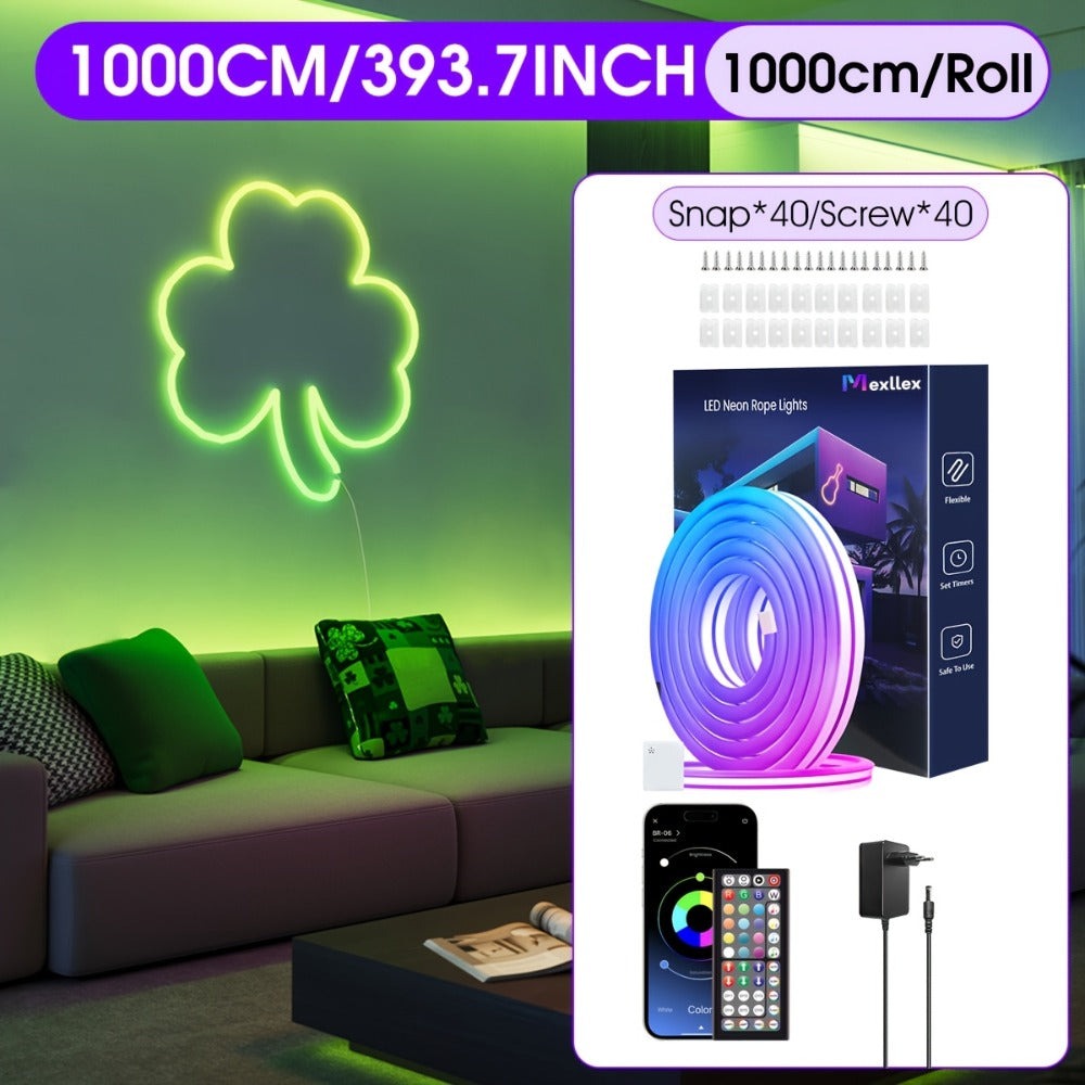 30m/20m/15m/10m/5m Luces LED Neon Flexibles Inteligentes con Control por App/Mando, Alta Calidad, Regulables, Lámpara RGB para Exteriores, Sincronización Musical o DIY, Función Temporizador para Habitaciones, Regalos
