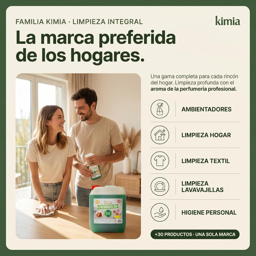 KIMIA - Fregasuelos Concentrado Profesional 5L | Limpiasuelos Mascotas | Friegasuelos Concentrado con Esencia de Arbol de Té | Especial Perros y Gatos | Todo Tipo de Superficies | Limpieza Profunda | Sin Aclarado