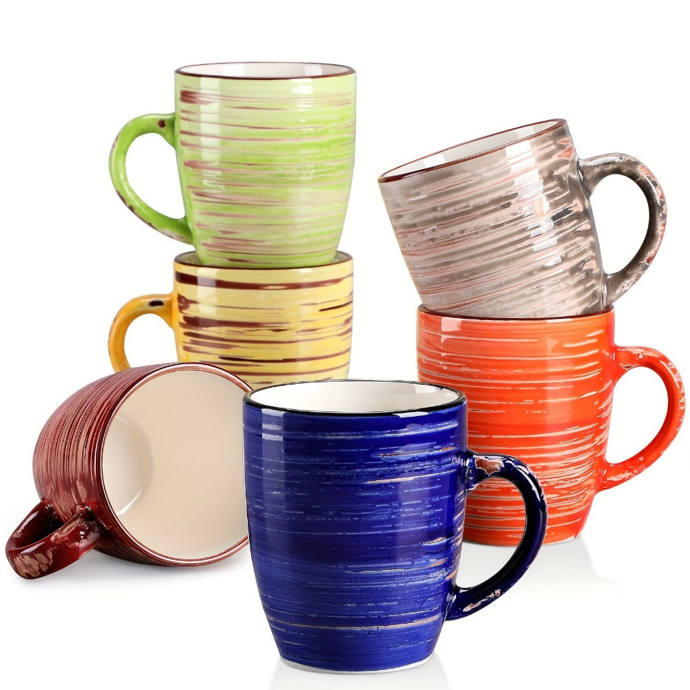 6 tazas de café multicolor de arcilla, tazas pintadas a mano de 390 ml para té, leche, cappuccino