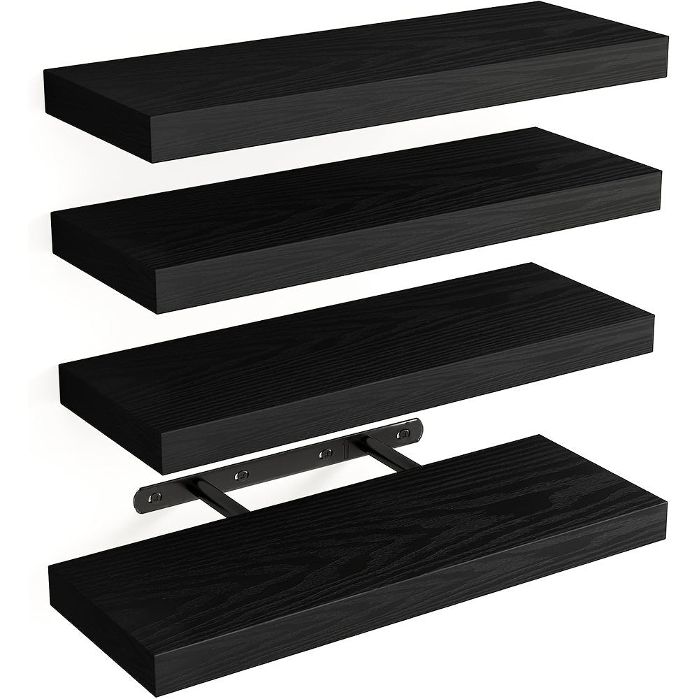 4 Estantes de Pared, Cada Uno Soporta 10kg, Estante Colgante Suspendido, Madera Maciza Natural, Resistente, Ahorra Espacio, Fácil de Instalar, Estantes Flotantes, Almacenamiento Decorativo Multifuncional para Sala, Cocina, Baño, Dormitorio, Estantes Flota
