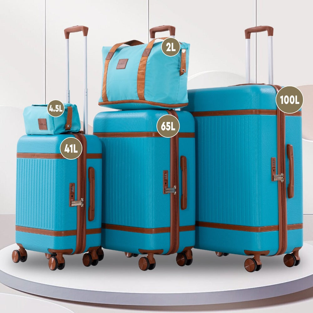 Juego de 5 piezas de equipaje, juego de viaje para trolley de negocios y viajes, cerradura TSA, ruedas de 360°