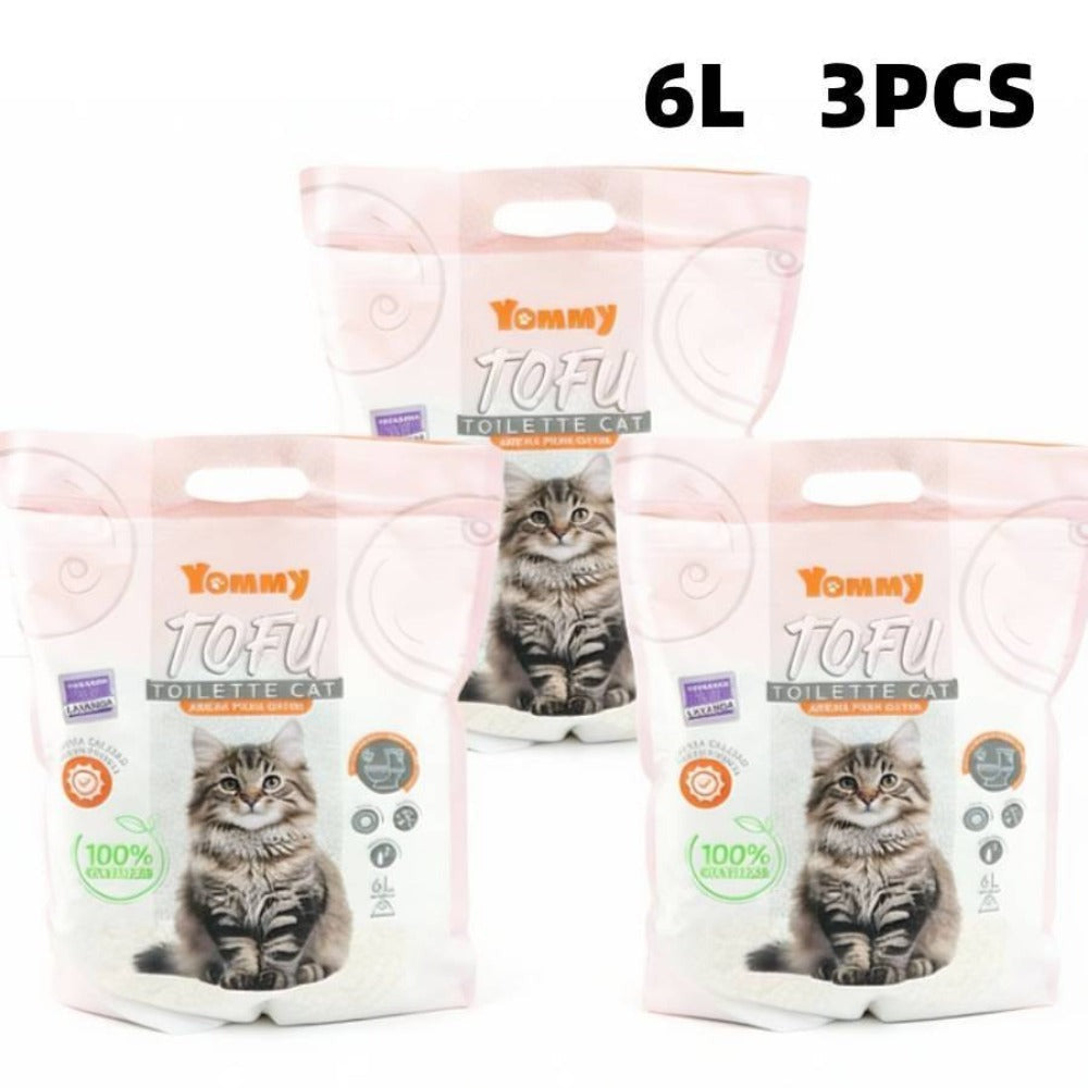 Arena para gatos de tofu, 18 litros (3 bolsas) | Aglomeración rápida, desodorizante eficaz | Ingredientes 100% naturales | Soluble en agua | Neutraliza olores | Sin polvo | Súper absorbente | Ligera | Disponible en aromas Original, Lavanda, Manzana y Limó