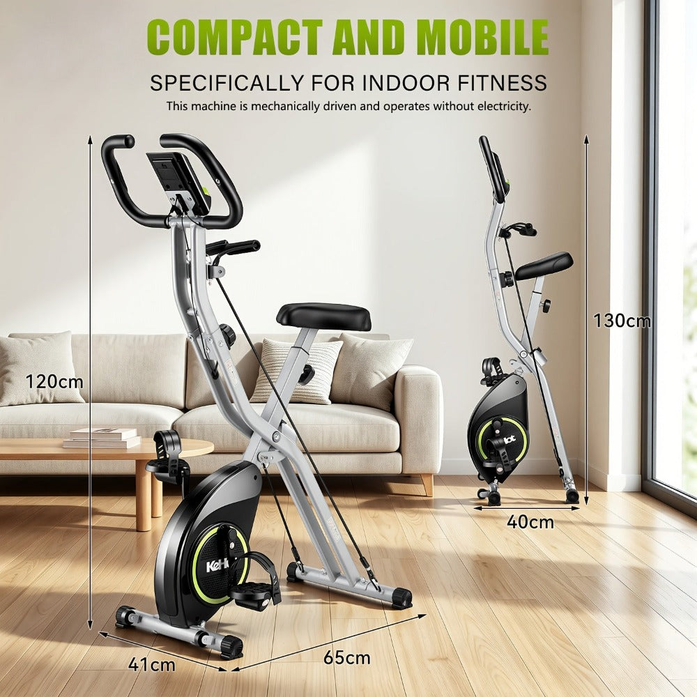 Bicicleta de Ejercicio Plegable, Bicicleta de Ejercicio para Casa con App, Altura Ajustable en 8 Posiciones, Resistencia Incluida, Bicicleta de Ejercicio Plegable con LCD y APP, Resistencia Magnética Silenciosa, Monitor de Frecuencia Cardíaca, Bicicleta d