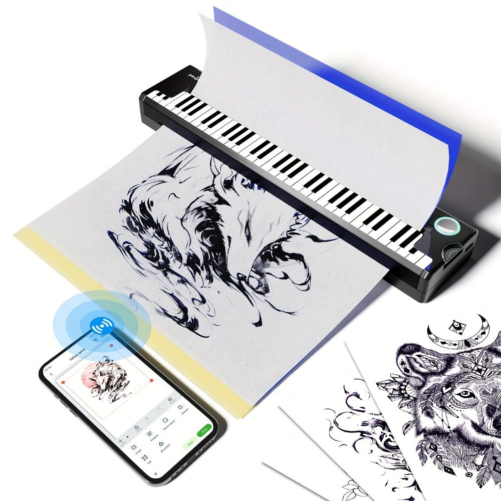 Impresora térmica de transferencia de tatuajes DIY Peripage, 1 pieza con 5 hojas de papel de transferencia A4, mini impresora portátil compatible con smartphones y computadoras iOS y Android para tatuadores y principiantes