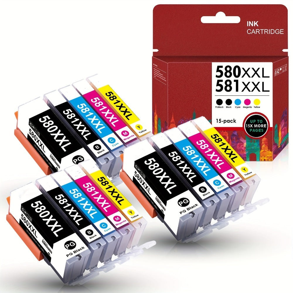 Cartuchos de impresora compatibles PGI-580 CLI-581 XXL con Canon 580XXL y 581XXL, multipack de 15 unidades, para impresoras Pixma TS6350, TS705, TS8350, TS8352, TS9550, TS6351, TS8351, TR8550, TR7550, TS9150, TS9551C y TS825.