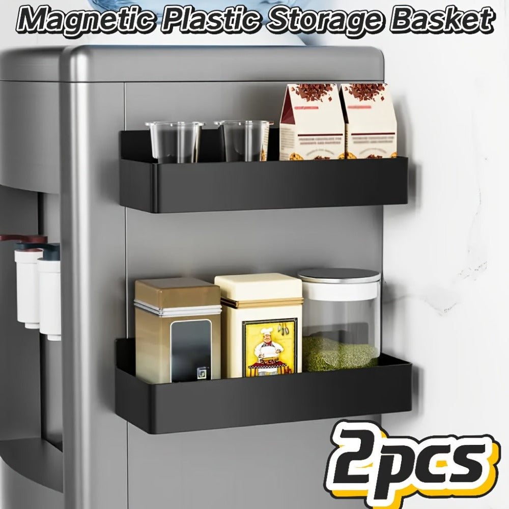 2 Piezas de Cestas de Almacenamiento Magnéticas Grandes de Plástico, Soporte Magnético para Especias, Sin Necesidad de Taladrar o Pegar, Estante Extraíble, Adecuado para Refrigerador, Microondas y Lavadora