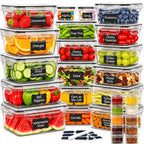Juego de 68/60/56/44/24 piezas de recipientes herméticos para almacenar alimentos - Contenedores de plástico a prueba de aire y fugas con tapas, organizadores apilables para nevera, despensa y sobras, aptos para microondas/congelador/lavavajillas, incluye