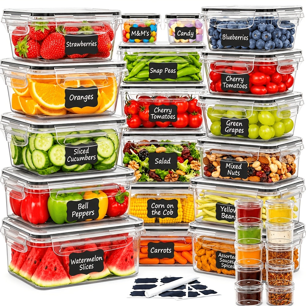 Juego de 68/60/56/44/24 piezas de recipientes herméticos para almacenar alimentos - Contenedores de plástico a prueba de aire y fugas con tapas, organizadores apilables para nevera, despensa y sobras, aptos para microondas/congelador/lavavajillas, incluye