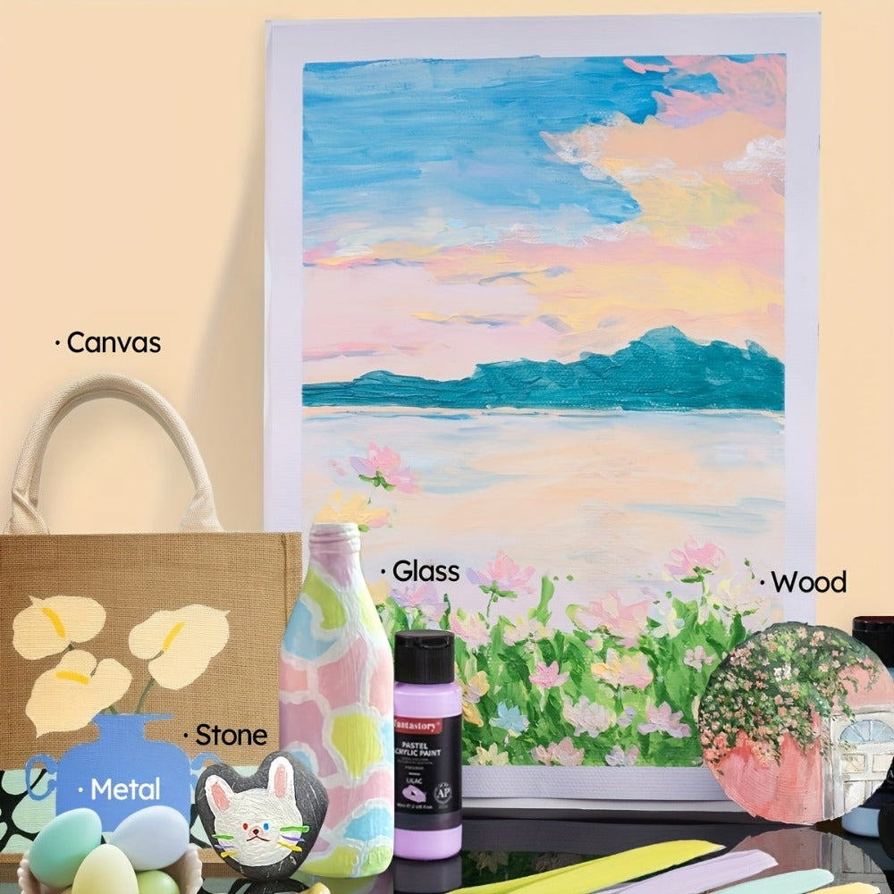 Set de pinturas acrílicas iridiscentes Fantastory, 24 colores iridiscentes (2 oz), kit de pintura profesional para manualidades, lienzo, roca, piedra, cerámica, maqueta, pintura sobre madera con 10 pinceles, decoración de Halloween, otoño, Navidad