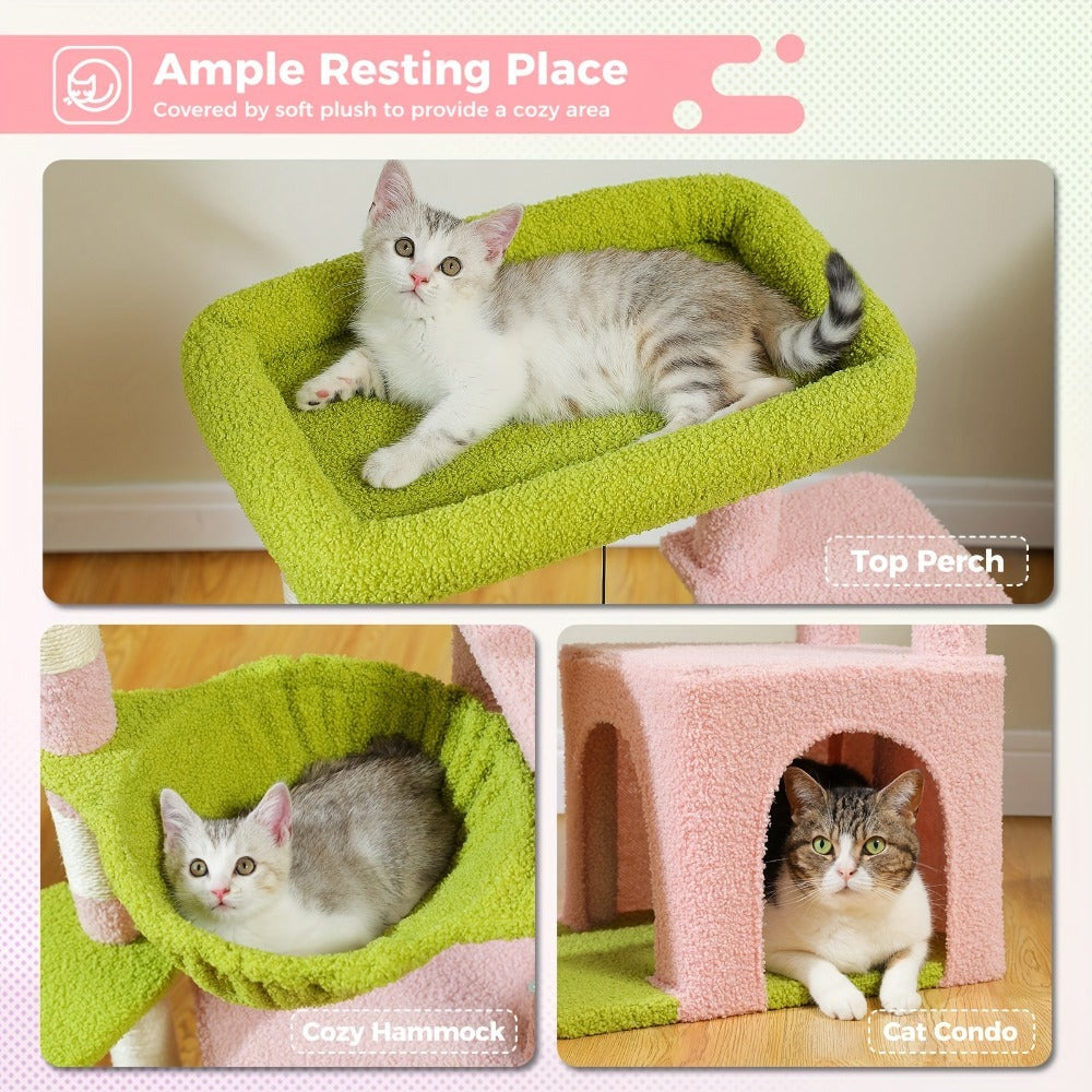 Árbol para Gatos de Interior PAWZ con Gran Apartamento, 1 Tablero de Sisal, 3 Postes Rascadores, Torre Rascadora para Gatos con Hamaca Grande y Percha de 90cm