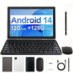 Tabletas Android | Tableta Android 14 de 10.1 Pulgadas, Tabletas 2 en 1 con Teclado, Ratón, Funda, Stylus, 128GB ROM y 12GB RAM (4GB+8GB), Doble