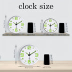 Reloj de pared de 12 pulgadas blanco que brilla en la oscuridad, números y manecillas luminosas que absorben energía, reloj de pared silencioso de plástico sin tictac, funciona con pilas, para sala, dormitorio, oficina, decoraciones de pared, regalos para