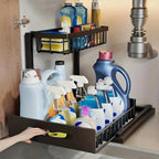 Organizador para debajo del fregadero, estante de almacenamiento para debajo del fregadero, estante organizador extraíble, estante de almacenamiento multifuncional de doble capa para artículos diversos, estante de almacenamiento deslizante de gran capacid