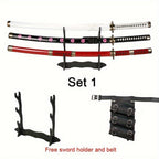 3 Piezas Set de Espadas Anime, Hoja de Bambú Segura No Afilada, Accesorio de Cosplay, Katana Espada Samurái, Regalo de Halloween y Navidad, Cinturón y Soporte para Espada