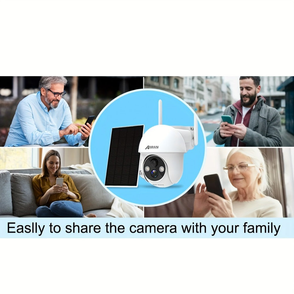 2 Piezas Cámara de Seguridad Solar Exterior ANRAN 3MP Inalámbrica, Cobertura PTZ Rotativa 355°, Alertas PIR, Alimentada por Batería, Audio Bidireccional, Visión Nocturna en Color, Compatible con Alexa