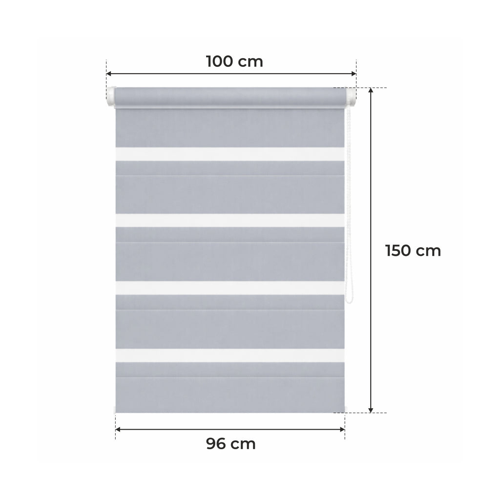 Persiana Día y Noche - Gris Claro - 32 Tamaños - BOJANEK Día y Noche - Instalación No Invasiva, Sin Necesidad de Taladrar, Ajuste por Cadena, Soportes Ajustables para Diferentes Grosos de Ventanas, Diseño Moderno, Protección de Luz y Privacidad, Perfecta