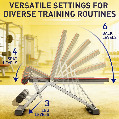 1 Banco de Halteres Plegable y Ajustable - Taburete de Fitness para Entrenamiento de Peso que Ahorra Espacio para Gimnasio, Entrenamiento Físico, Ejercicio Corporal y en Casa - Diseño Compacto, Portátil y Ergonómico