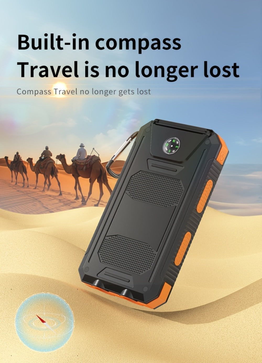 Batería Externa Solar Portátil de 20000Mah, Cargador Solar Portátil para Teléfonos Móviles, Cargador de Batería Externa para Camping para Teléfonos Móviles, 2 USB/ Linternas LED con Brújula para Actividades al Aire Libre