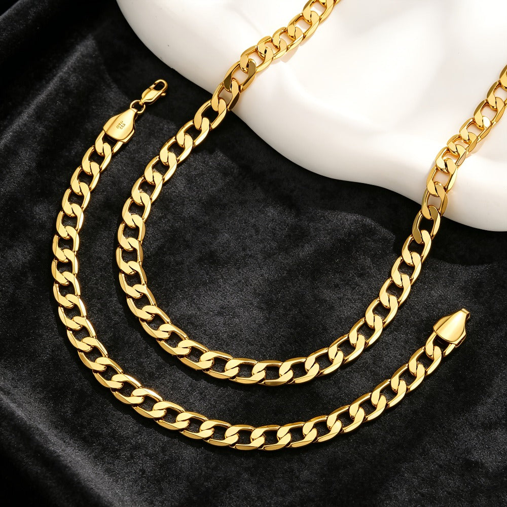 Set de dos piezas en plata 925 y oro (bracelete, collar), gramaje plateado de 10G, estilo hip hop urbano, regalo perfecto, hermosa caja de regalo gratuita
