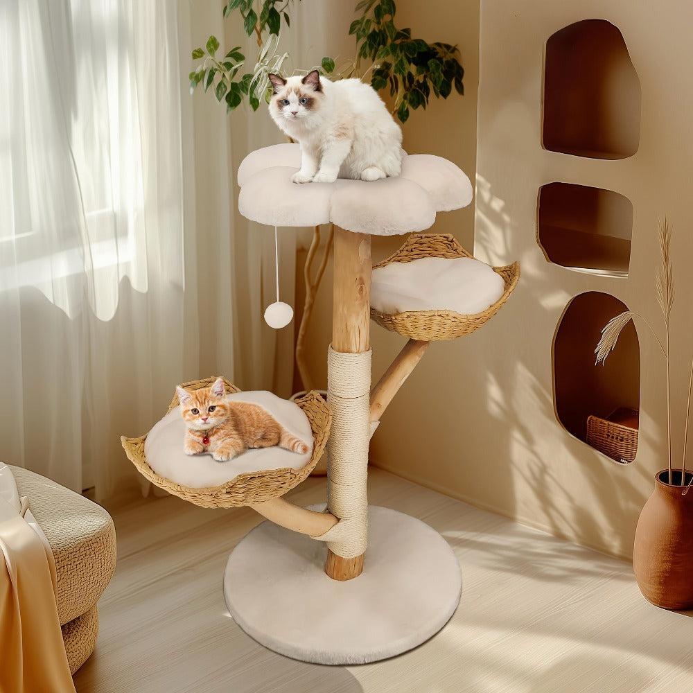 Árbol para gatos de 60X110Cm, Condominio de felpa de varios niveles con 2 postes rascadores, 2 perchas, hamaca, cueva, casa para gatos estable y anti-inclinación para dormir/jugar, fácil montaje, árbol de Navidad perfecto para gatitos y gatos de interior,