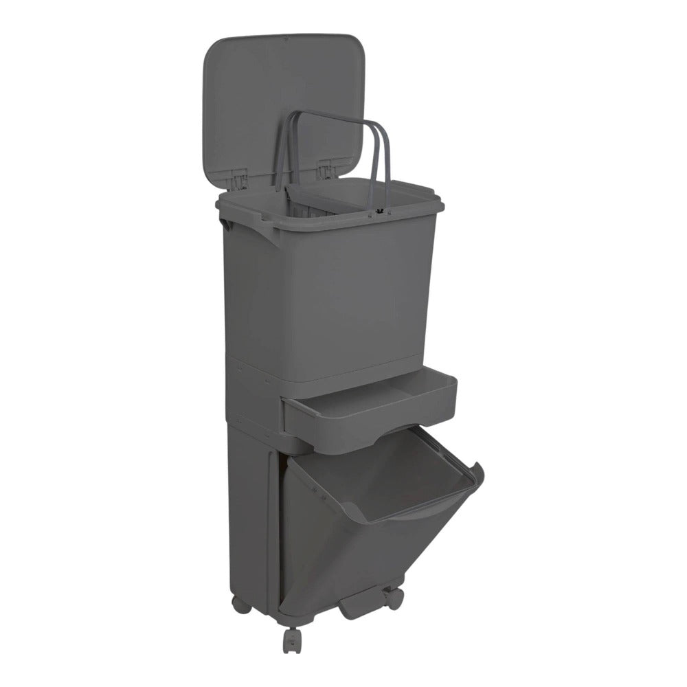Papelera de reciclaje de clasificación selectiva con pedal. ruedas y asa de doble 38/42L