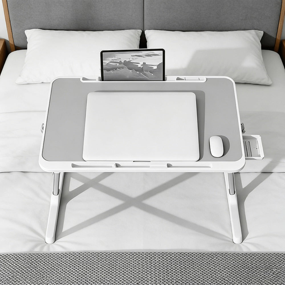 Mesa plegable para portátil de 1 pieza, bandeja de mesa para cama para portátil, mesa portátil para cama y portátil, mesa pentagonal ajustable para portátil con ranuras, barras antideslizantes y cajones para cama, sofá, desayuno, trabajo, estudio, lectura
