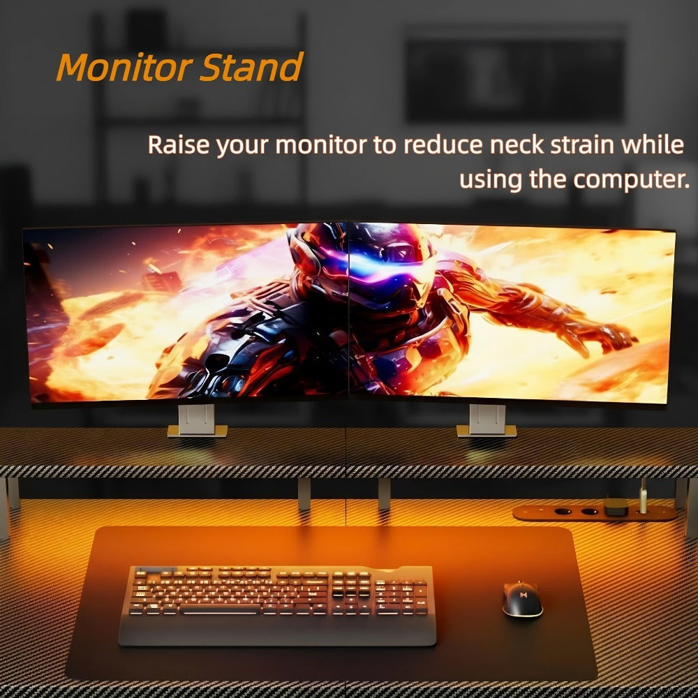 Escritorio Gaming RGB con Tomas de Corriente y Soporte para Monitor, Estación de Trabajo Ergonómica para Computadora, Mesa de Fibra de Carbono Grande para Oficina en Casa con Portavasos y Gancho para Auriculares, Regalos de Navidad,