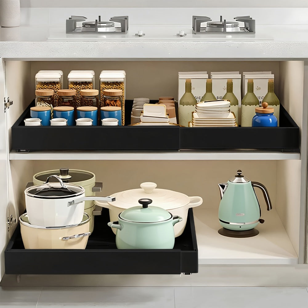 Juego de 2 organizadores extraíbles para gabinetes - estante deslizante expandible y resistente, ideal para armarios de cocina o repisas extensibles, perfecto para la despensa, ancho ajustable 31cm-52cm (/blanco)