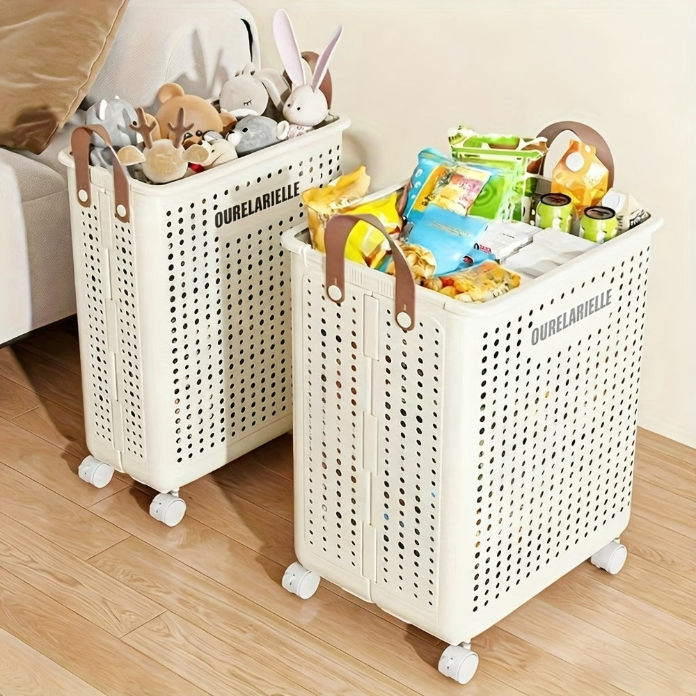 Cesta de Ropa Grande Plegable con Ruedas, Cuero Sintético Color Sólido, Versátil y Portátil para Almacenamiento en Baño y Balcón, 15.8/205GaA, Varios Tamaños Disponibles, Bolsa de Ropa para Lavandería, Cestas de Ropa