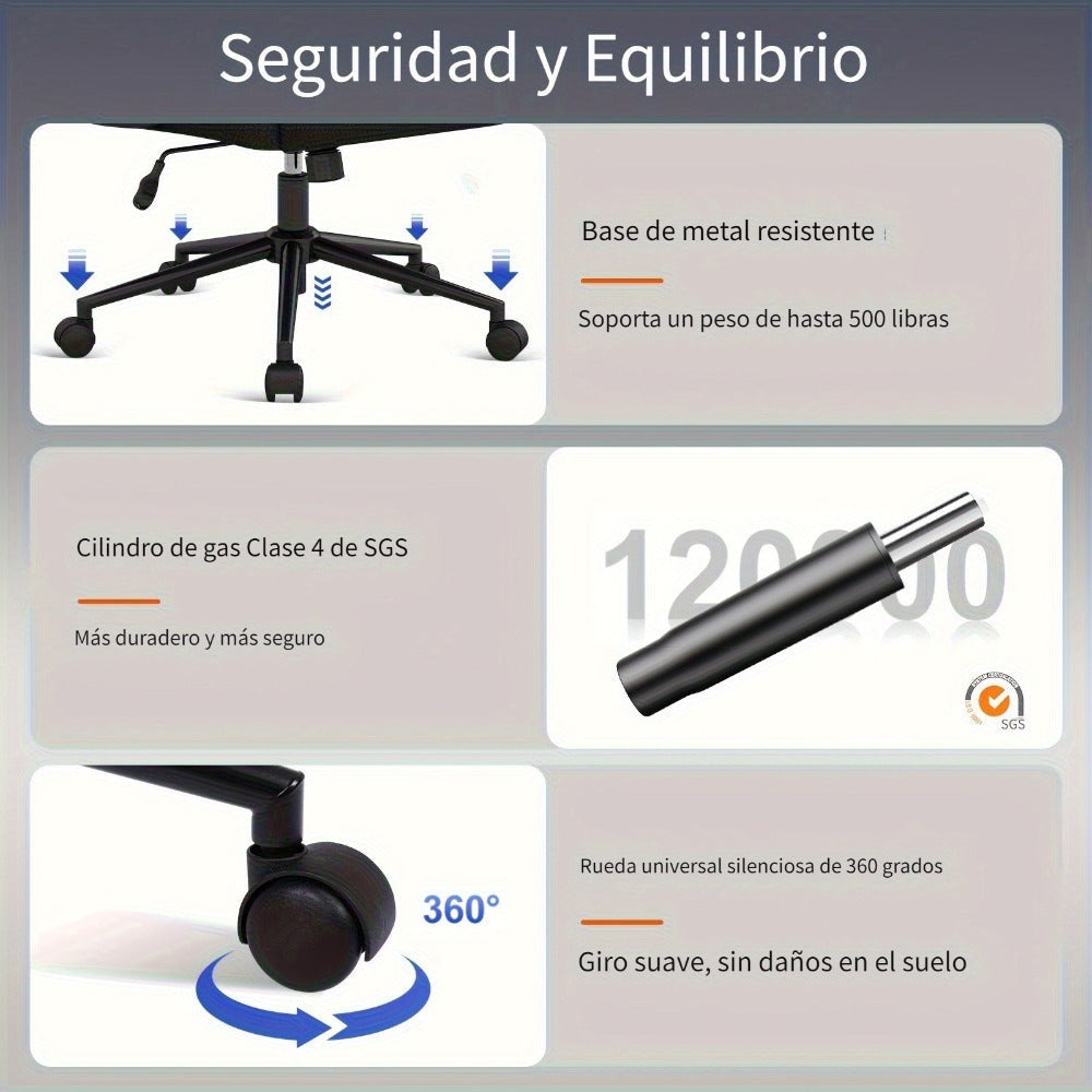 Silla de oficina ejecutiva, silla de oficina en casa grande y alta de alta resistencia para 226.8 kg, soporte ergonómico para cuello, espalda y cintura, rueda silenciosa de cinco patas, adecuada para escritorio de computadora en casa, escritorio