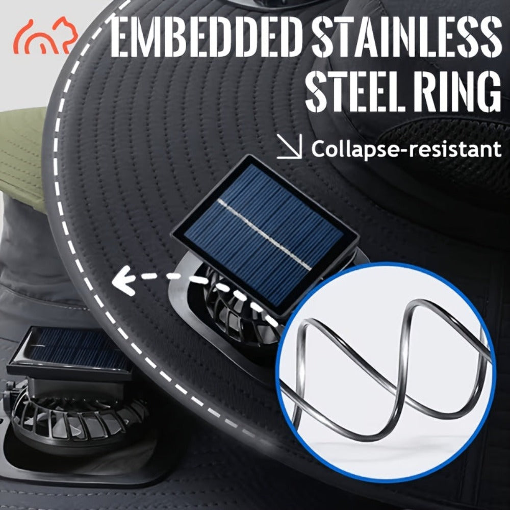 Sombrero abanico con protección solar UPF y sistema de enfriamiento USB, ala ancha para exteriores, apto para pesca, senderismo, escalada, con batería para uso prolongado en clima caluroso