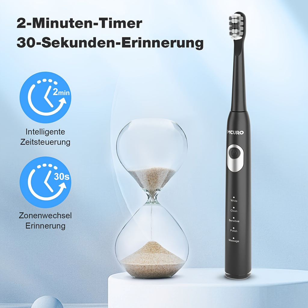 Cepillo de dientes sónico eléctrico para adultos con modos inteligentes y recargable por USB, tecnología de ondas de sonido apta para dientes y encías sensibles, cerdas suaves, 6 cabezales de cepillo, estuche de viaje y soporte de pared, apto para viajes,
