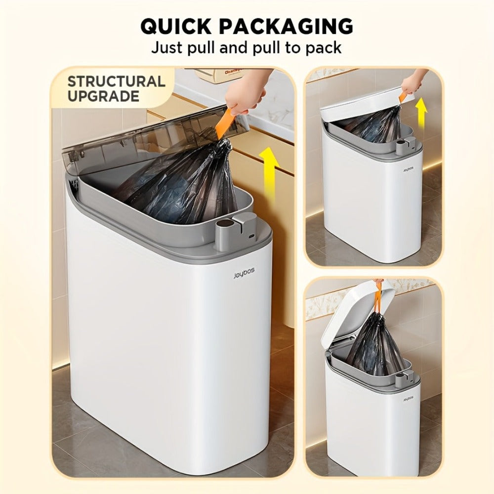 Cubo de basura de 14 litros/13.25 L con sensor sin contacto y tapa - Papelera de residuos activada por movimiento sin manos, funcionamiento higiénico adecuado para baño, dormitorio, oficina, hogar, cubo de plástico rectangular compacto para espacios peque