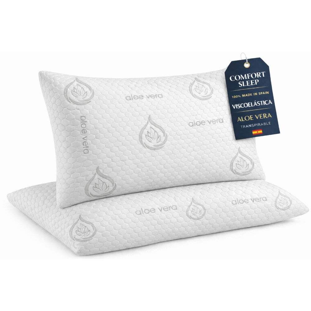 COMFORT SLEEP | Almohada Viscoelástica Aloe Vera con núcleo ajustable y funda transpirable para cuello y descanso diario – Almohada viscoelástica made in Spain para dormir de lado, boca arriba o boca abajo