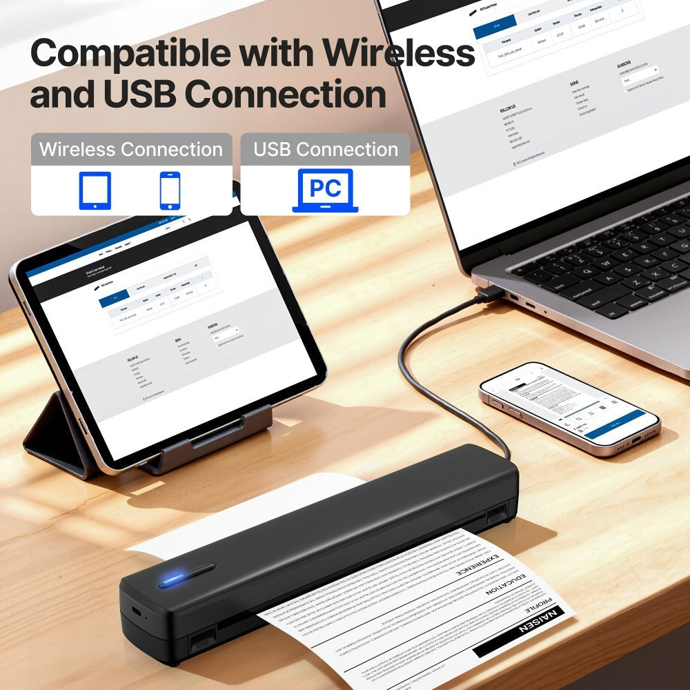 Impresora portátil sin tinta D810B, impresora inalámbrica de viaje, máquina térmica para tatuajes, compatible con papel térmico A4 y carta estadounidense, compatible con teléfonos móviles y portátiles, adecuada para negocios, viajes, oficina y hogar
