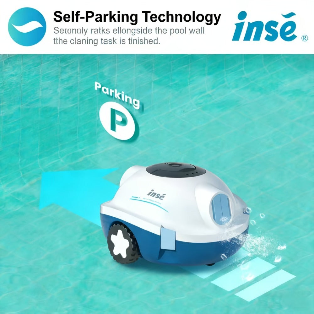 INSE Y10 Limpiador Robótico de Piscinas, Operación Sencilla, Potente Rendimiento de Limpieza, Fuerte Succión con Doble Entrada de Succión, 5200Mah, 42000Pa, Cesta de Filtro de 2.6L, Batería de Larga Duración, Estacionamiento Automático a lo Largo de la Pa
