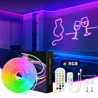 Tira de luz LED neón regulable de 5/10 metros, función, tira de luz neón RGB para juegos con sincronización de música controlada por aplicación, fuente de alimentación estándar europeo, adecuada para uso en interiores, cocina, sala de estar, techo de dorm