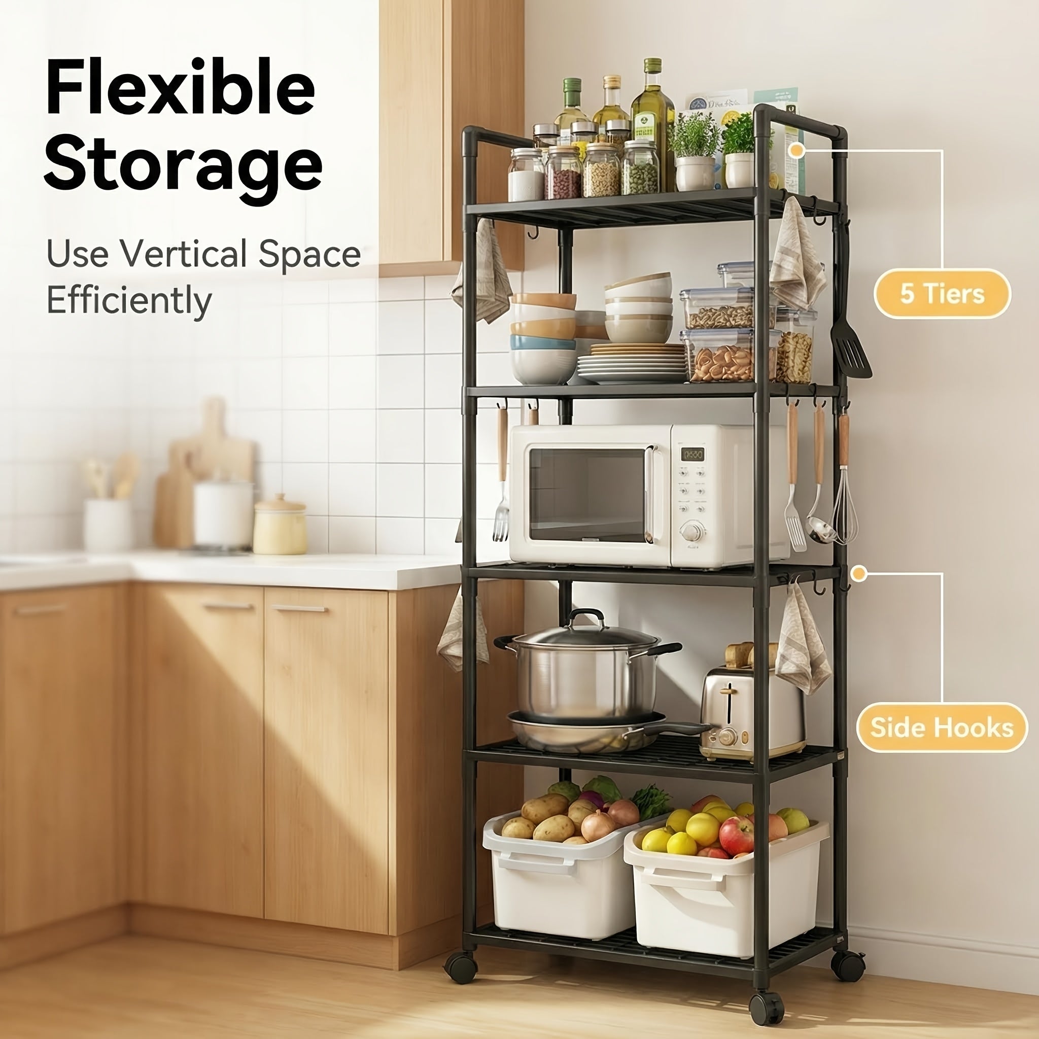 Estante de Almacenamiento Rodante de 5/6 Niveles - Organizador Multicapa de 167.64 cm - Ahorro de Espacio, Estante Ajustable y Multifuncional, Adecuado para Cocina, Baño, Sala de Estar, Oficina y Estudio, Solución de Almacenamiento Perfecta, Estante de Pi