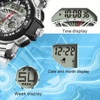 Reloj deportivo de lujo para hombre JOEFOX con doble pantalla - Esfera grande, luz nocturna LED, resistente al agua 3ATM, cronógrafo y alarma, reloj de pulsera estilo campo para hombre