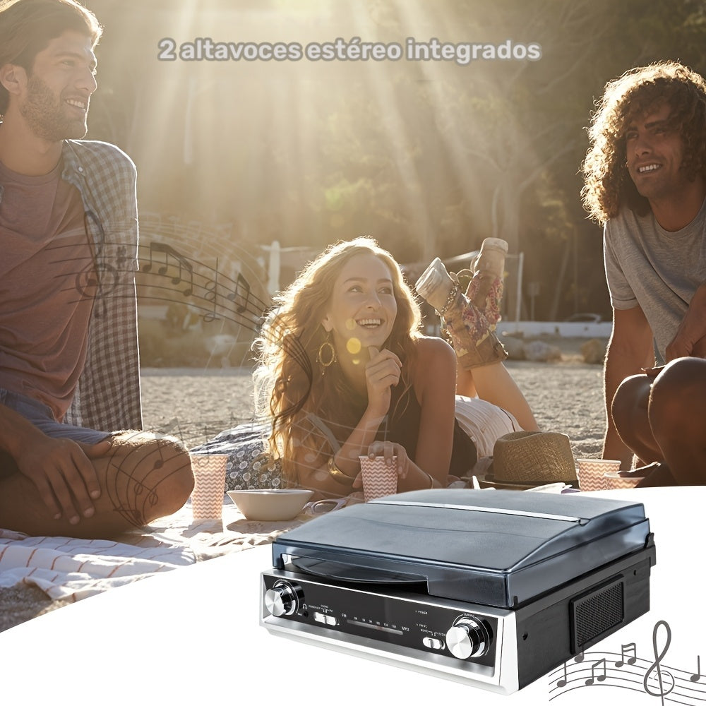 Tocadiscos | Tornamesa de vinilo, tocadiscos con altavoz incorporado, 3 velocidades, fonógrafo vintage de transmisión por correa, radio FM