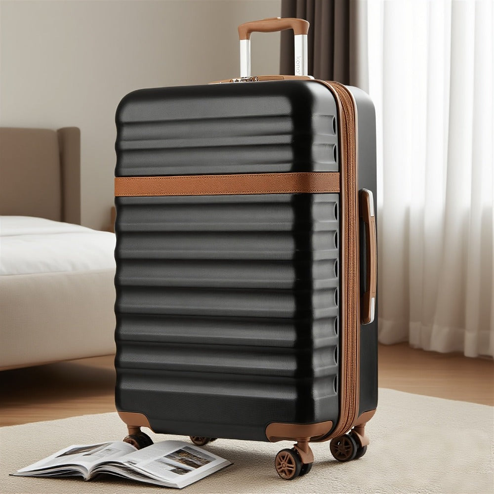 Maleta KONO Disponible en Tamaños de 20 Pulgadas, 24 Pulgadas y 28 Pulgadas, Fabricada con una Mezcla de ABS y Policarbonato. Este Trolley de Carro Rígido Está Equipado con Cuatro Ruedas y un Cerradura TSA, lo que lo Hace Ideal para Uso en la Cabina y Via