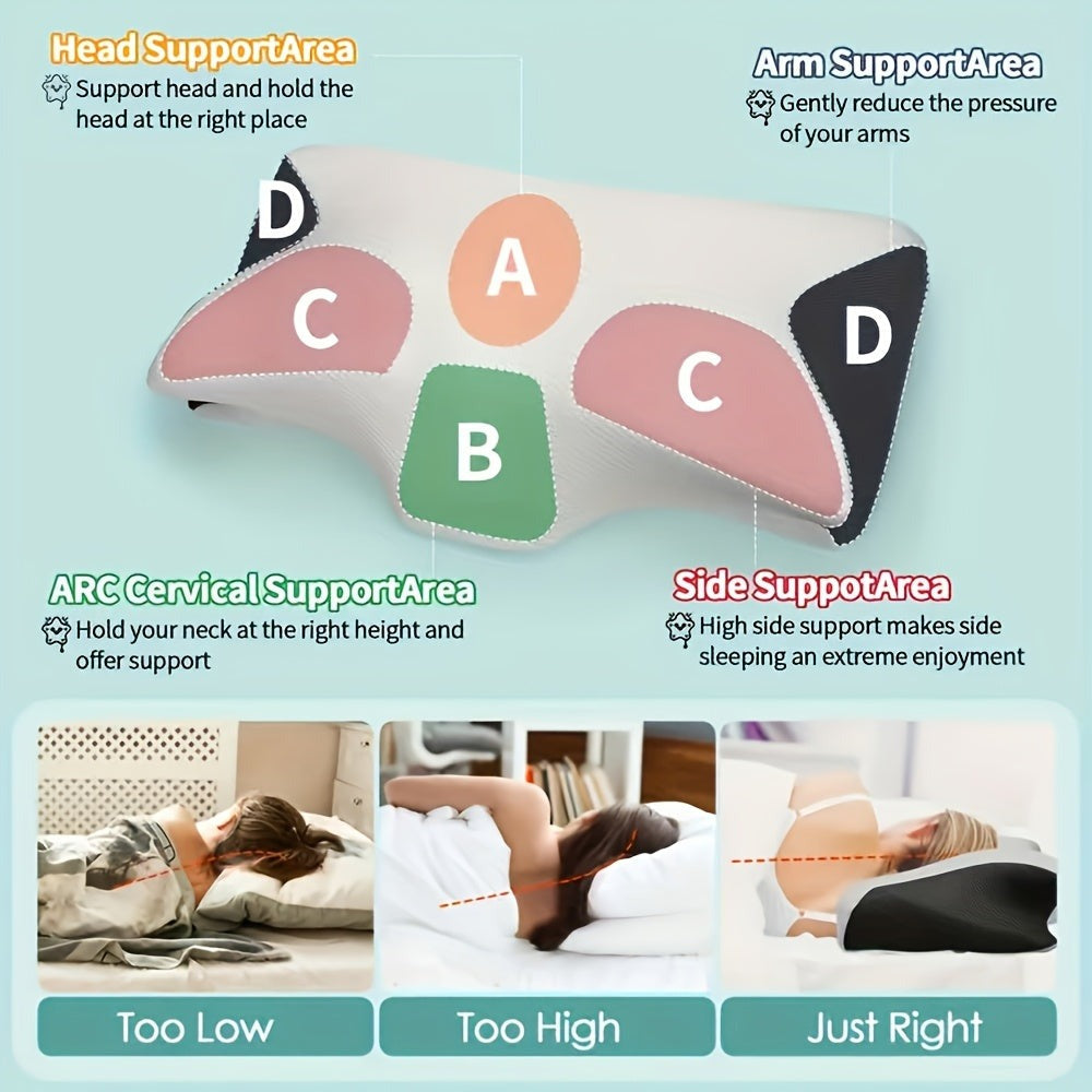 Almohada Ergonómica para Cuello para Personas que Duermen de Lado, Boca Arriba y Boca Abajo - Diseño Contorneado, Soporte Suave pero Firme, Negro con Relajación de Hombros Texturizada Blanca, Construcción Sólida, Soporte Cómodo para el Cuello | Reposacabe