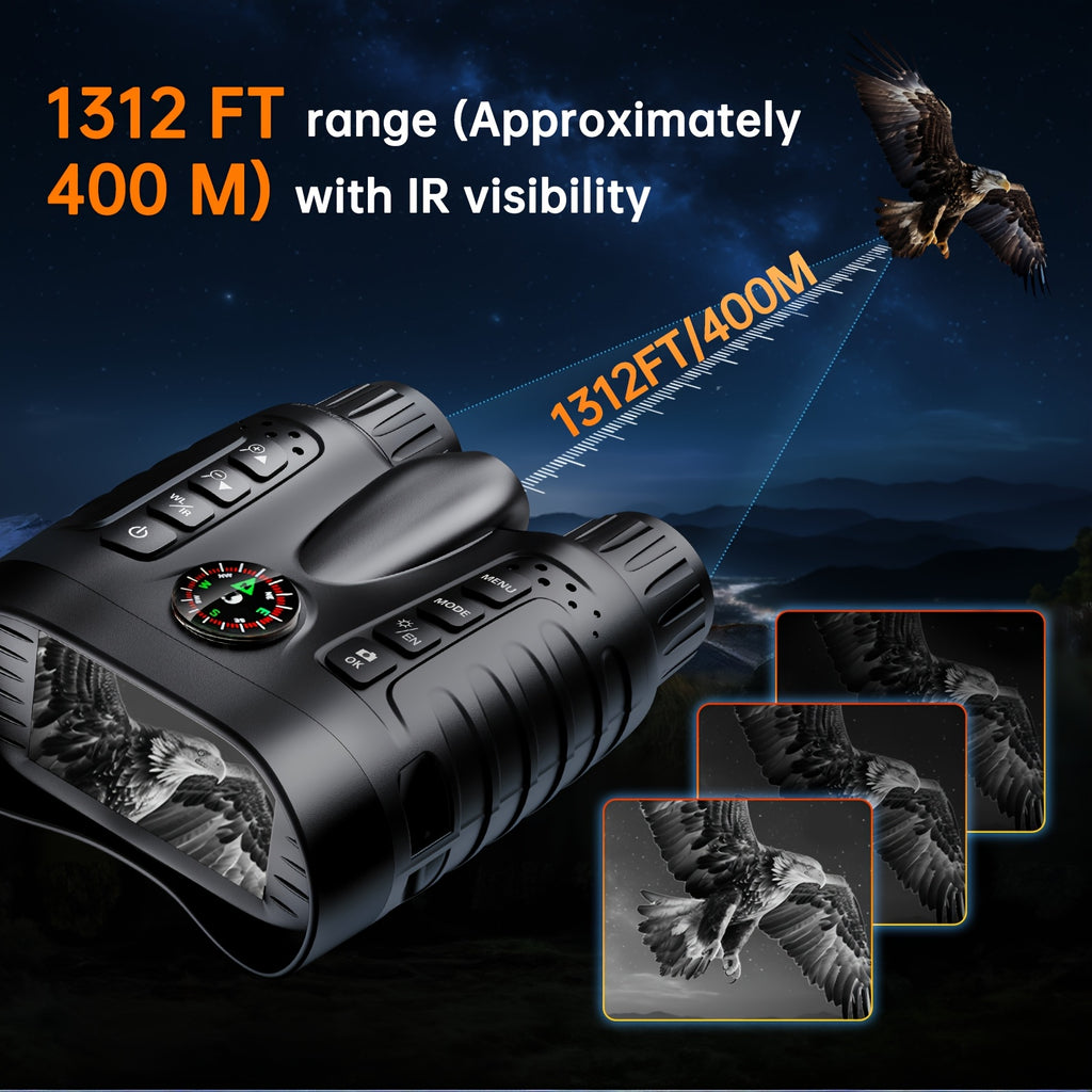 Binoculares de Visión Nocturna Infrarroja 4K con Gafas Protectoras, Zoom 8x, Capacidad de Grabación de Fotos y Videos, Batería Recargable de Larga Duración, Pantalla Grande de 8.13 cm, Incluye Correa de Transporte, Portátil para Excursiones, Versátil para