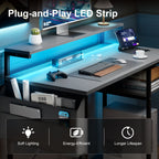 Escritorio FRODROVIA con Luz LED y Estante Ajustable en Altura, Escritorio para Oficina en Casa con Soporte para Monitor, Escritorio de Esquina con Bolsa de Almacenamiento Grande para Oficina en Casa, Estudio, Regalos de Navidad/Acción de Gracias